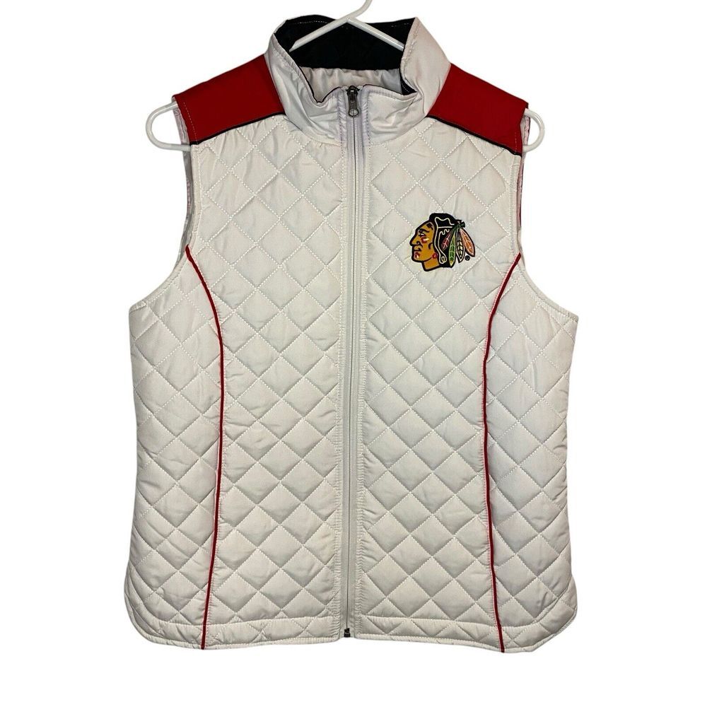 Chicago Blackhawks NHL White Quilted Puffer Vest Hockey Women's Size Medium